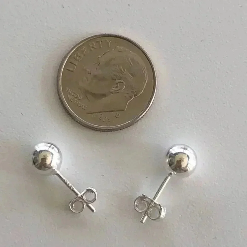 6mm Solid 925 Sterling Silver Ball Bead Stud Earrings NWT
